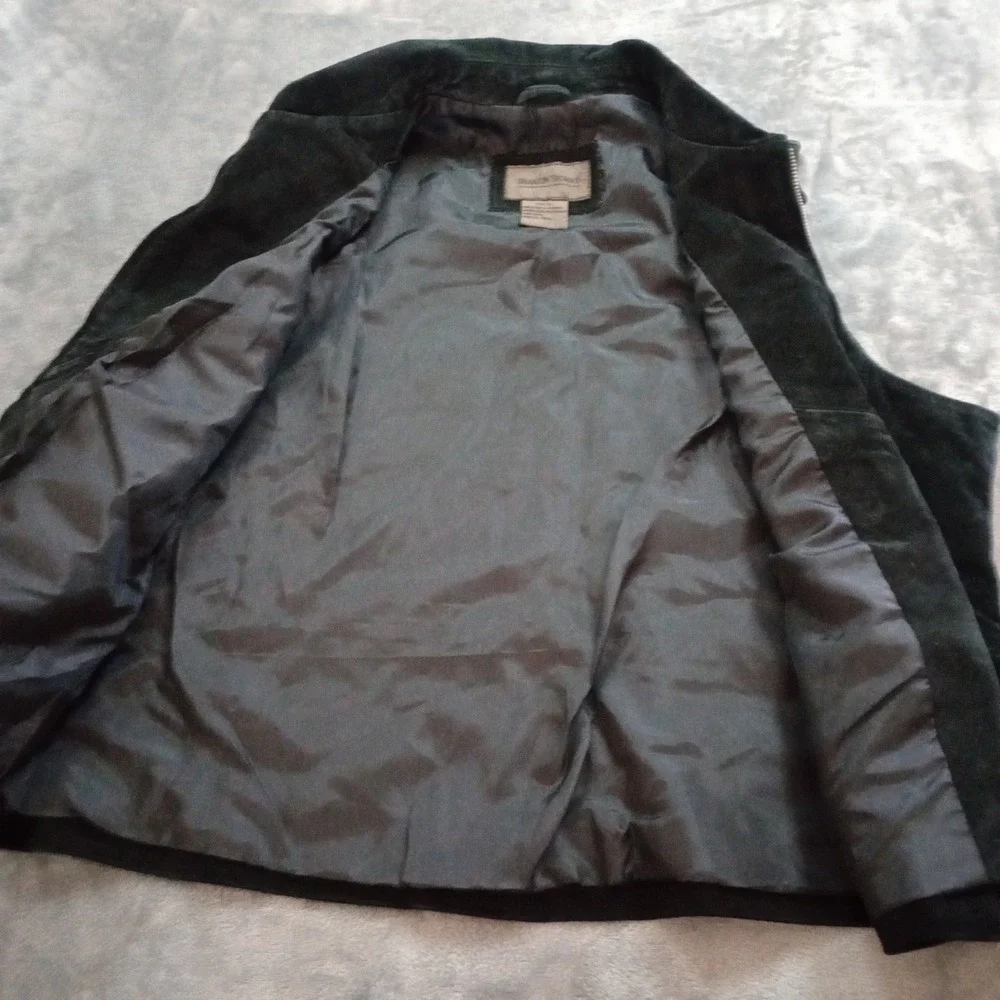 Brandon Thomas Leather Suede Leather Vest Womens XL‎ Black Zip Up Collared Moto